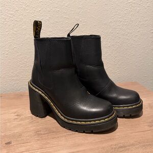 Dr. Martens Black Heeled Boots with Yellow Stitching